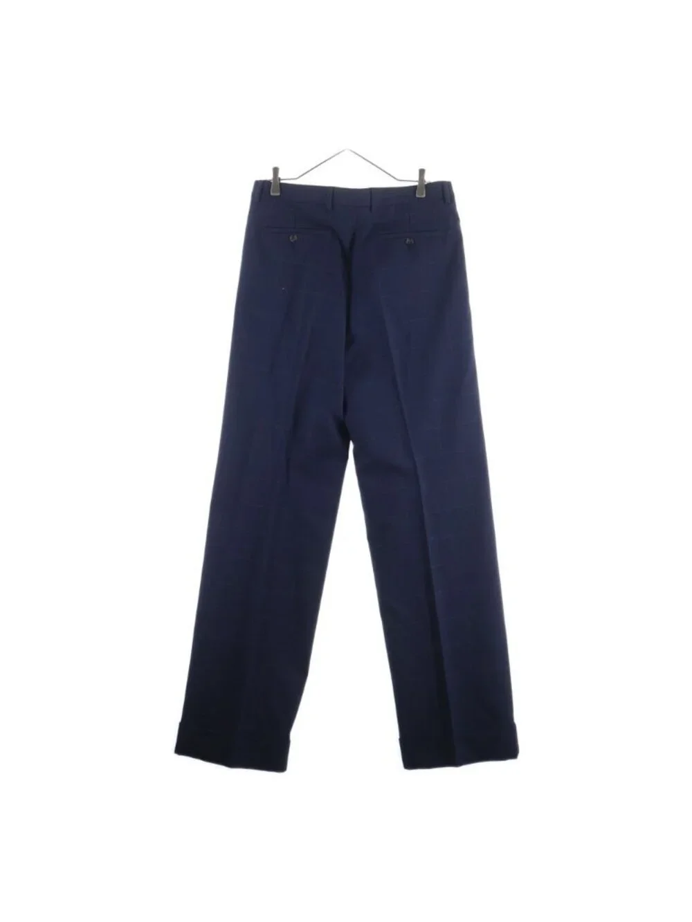 Gucci Pleated Wide Pants Trousers Check Wool GG Logo Navy